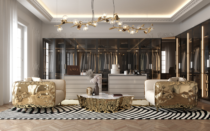 dream colset with golden details and modern lighting