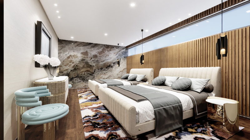 Modern Interior Design with two beds, a perfect bedroom example for a hotel's room. 