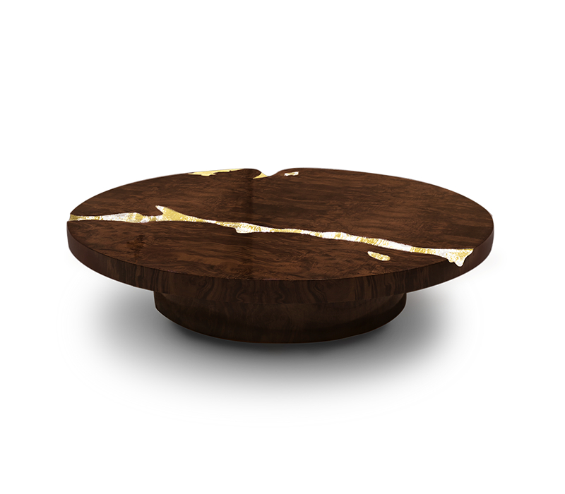 cofee tables - coffee table dark wood with gold detail in the middle