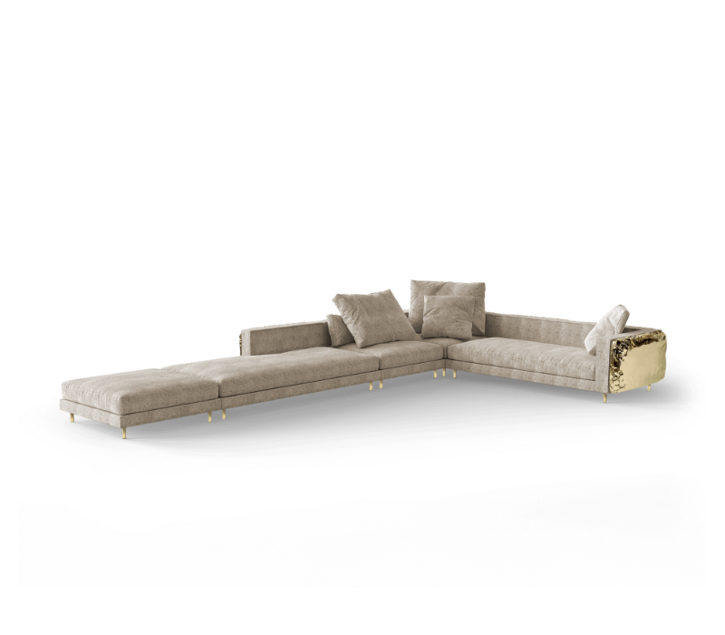 luxury houses - imperfectio modular sofa with solid structure in polished brass