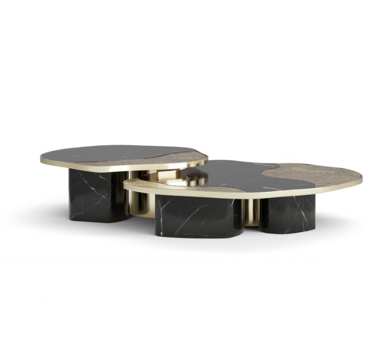 Ophelia Center Table- black coffee table with gold details