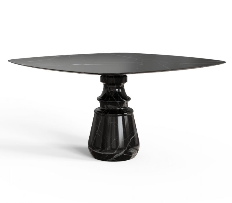 texas interior design- round black marble dining table